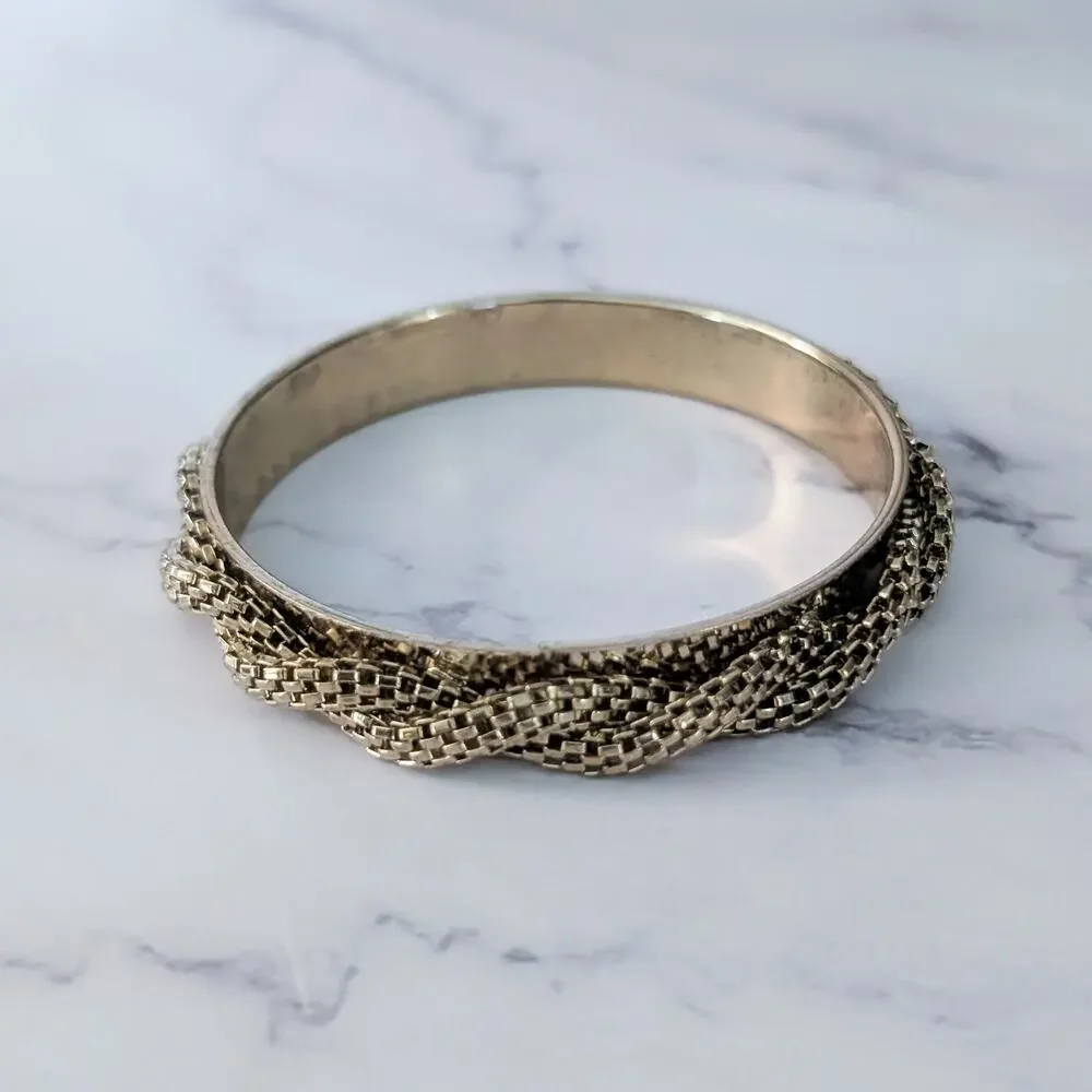 Vintage Bracelet / Bangle - Gold Tone with Woven Design
